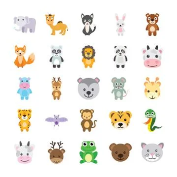 Flat Vector Icons Set of Animals Stock Illustration