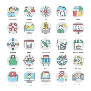 Flat Vector Icons Set Of Digital and Internet Marketing Stock Illustration