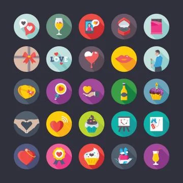 Flat Vector Icons Set of Love and Valentine Stock Illustration