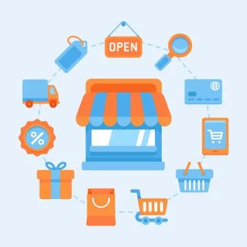 Flat vector icons - shopping concept Stock Illustration