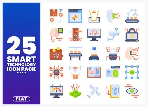 Flat vector icons showcasing smart technology concepts Illustrazione stock