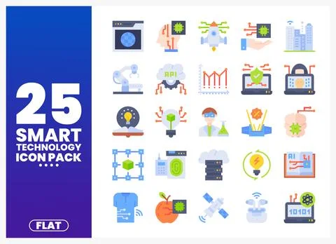 Flat vector icons for smart technology on a gradient background Stock Illustration