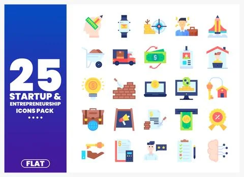 Flat vector icons for startup and entrepreneurship themes Stock Illustration