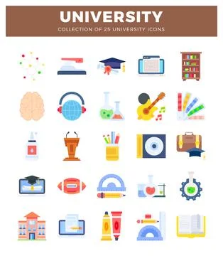 Flat vector icons for university education and learning with science and art. イラスト素材