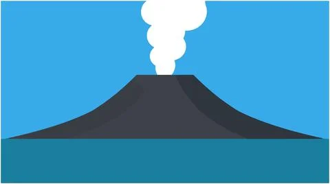 Flat vector illustration of active volcano erupting with smoke, eruption Stock Illustration