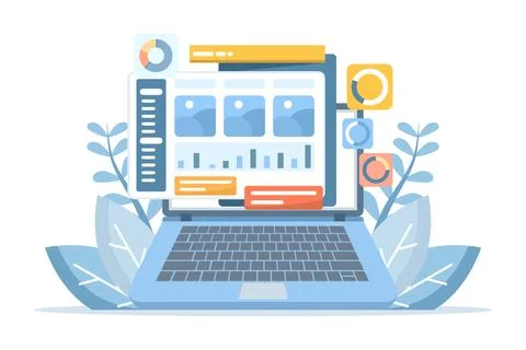 Flat vector illustration of an admin dashboard design concept Illustrazione stock