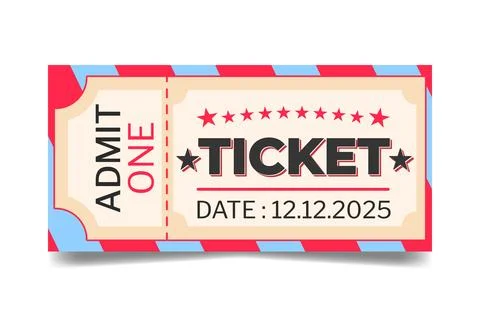 Flat Vector Illustration of Admit One Ticket Stock Illustration