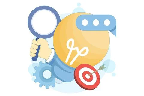 Flat vector illustration of archery target with magnifying glass 스톡 일러스트