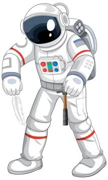 Flat vector illustration of an astronaut in a space suit conducting a physics Stock Illustration