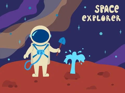 Flat vector illustration of an astronaut in spacesuit in retro colors. Stock-Illustration