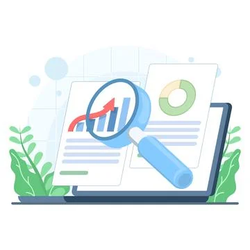 Flat vector illustration of audit research on a computer Stock Illustration