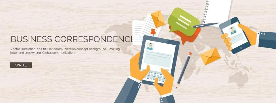 Flat vector illustration backgrounds set. Business correspondence communication 스톡 일러스트