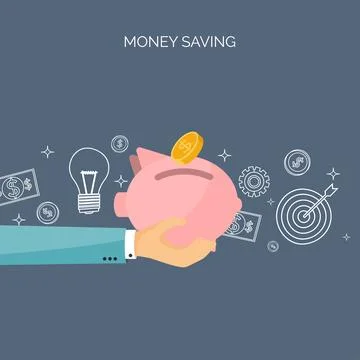 Flat vector illustration backgrounds set. Piggy bank, deposit. Money saving 스톡 일러스트