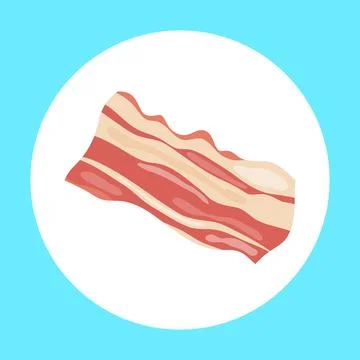 Flat Vector Illustration of Bacon Slice Inside White Circle on Blue Stock Illustration