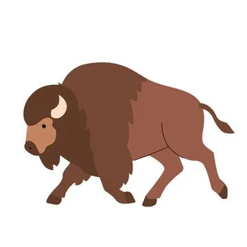 Flat vector illustration of a bison with a large brown mane, light brown face Illustrazione stock