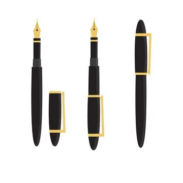 Flat vector illustration of black and gold fountain ink calligraphy pen Isola Stock Illustration