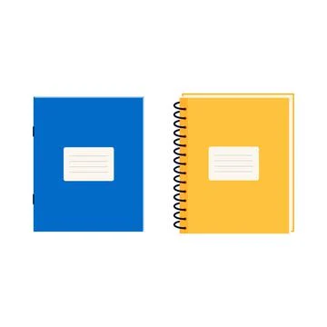 Flat vector illustration of blue and yellow spiral bound school notebooks. Is Stock Illustration