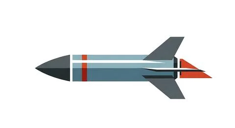 Flat vector illustration of a blue gray rocket with red and white stripes a.. Stock Illustration