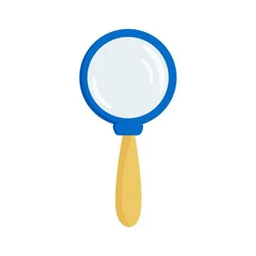 Flat vector illustration of blue magnifying glass. Isolated on white background Stock Illustration