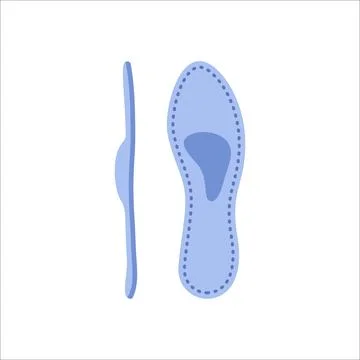 Flat vector illustration of a blue orthopedic shoe insole shown in top and .. Stock Illustration