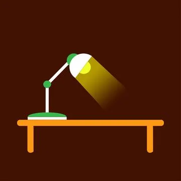 Flat vector illustration of a book on a table, Desk lamp modern Stockillustratie