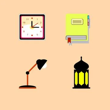 Flat vector illustration of a book on a table, Desk lamp modern Stockillustratie