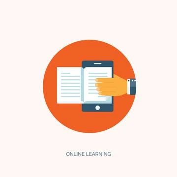 Flat vector illustration with books, flask. Study,learning concept background Illustrazione stock