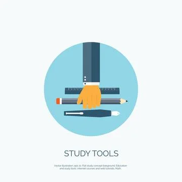 Flat vector illustration with books, flask. Study,learning concept background Illustrazione stock
