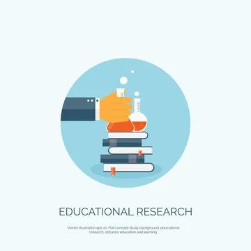 Flat vector illustration with books, flask. Study,learning concept background Illustrazione stock
