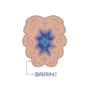 Flat vector illustration of Brain and CPU. Stock Illustration