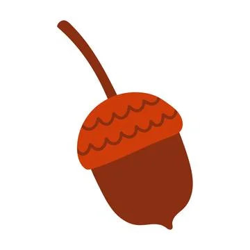 Flat vector illustration of a brown acorn with a wavy textured cap. Isolated Stock Illustration