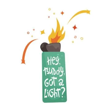 Flat vector illustration of a burning blue lighter with lettering Illustrazione stock