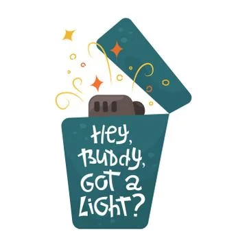 Flat vector illustration of a burning blue lighter with lettering Stock Illustration