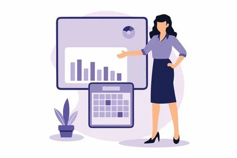 Flat Vector Illustration of Business Process Automation and Big Data IT Sol.. Stock Illustration
