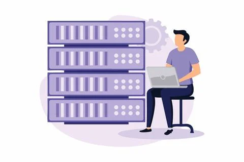 Flat Vector Illustration of Business Process Automation and Big Data IT Sol.. 库存插图