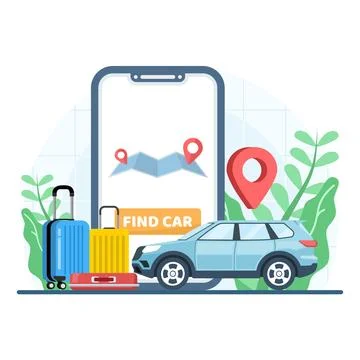 Flat vector illustration of car sharing service app Stock Illustration