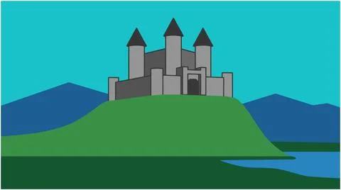 Flat vector illustration of a castle near a lake with fortress, landscape イラスト素材