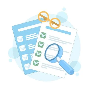Flat vector illustration of certificate and checklist with check marks Stock Illustration