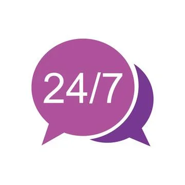 Flat vector illustration of a chat bubble with 24/7 text. Illustrazione stock