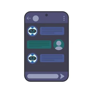 Flat Vector Illustration Chatbot Conversation on Smartphone Stock Illustration