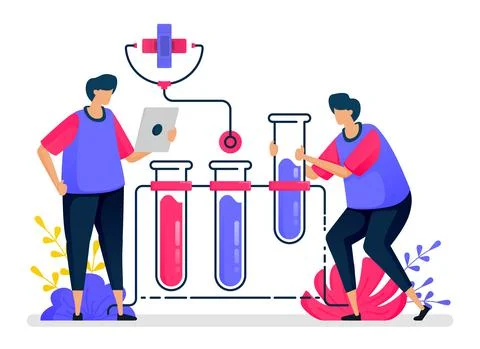 Flat vector illustration of chemistry experiments with test tubes for health  Stock Illustration