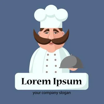 Flat vector illustration of chief-cooker with a mustache in a black dress wit Stock Illustration