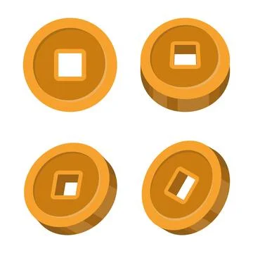 Flat vector illustration of a Chinese coin isolated on white background Stock Illustration