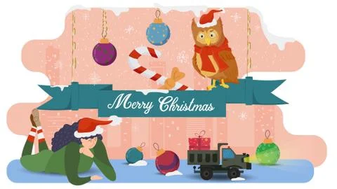 Flat vector illustration for Christmas and new year design little people in c Stock Illustration