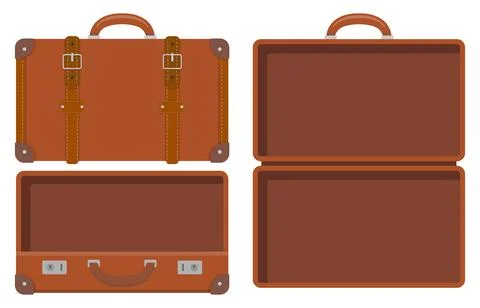 A flat vector illustration of a classic brown leather suitcase shown in closed Stock Illustration