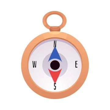 A flat vector illustration of a classic compass with a red and blue arrow a.. Stock Illustration
