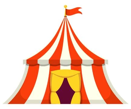 Flat vector illustration of a classic red and white circus tent with flag, is Illustrazione stock