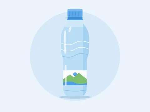 Flat vector illustration of a clear blue plastic water bottle Stock Illustration