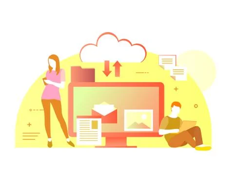 Flat vector illustration of cloud for all devices. All in your device or in Stock Illustration