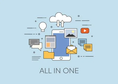 Flat vector illustration of cloud for smartphones. All in your device or in Stock Illustration